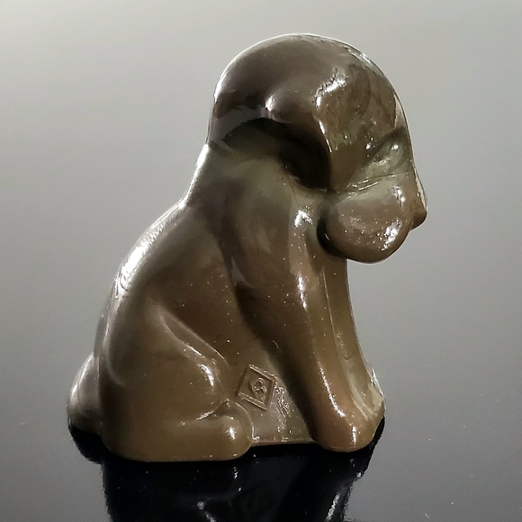 Vntg Boyd POOCH K-9 3" Brown Dark Green Touch Of Glitter Slag Glass - Picture 2 of 13